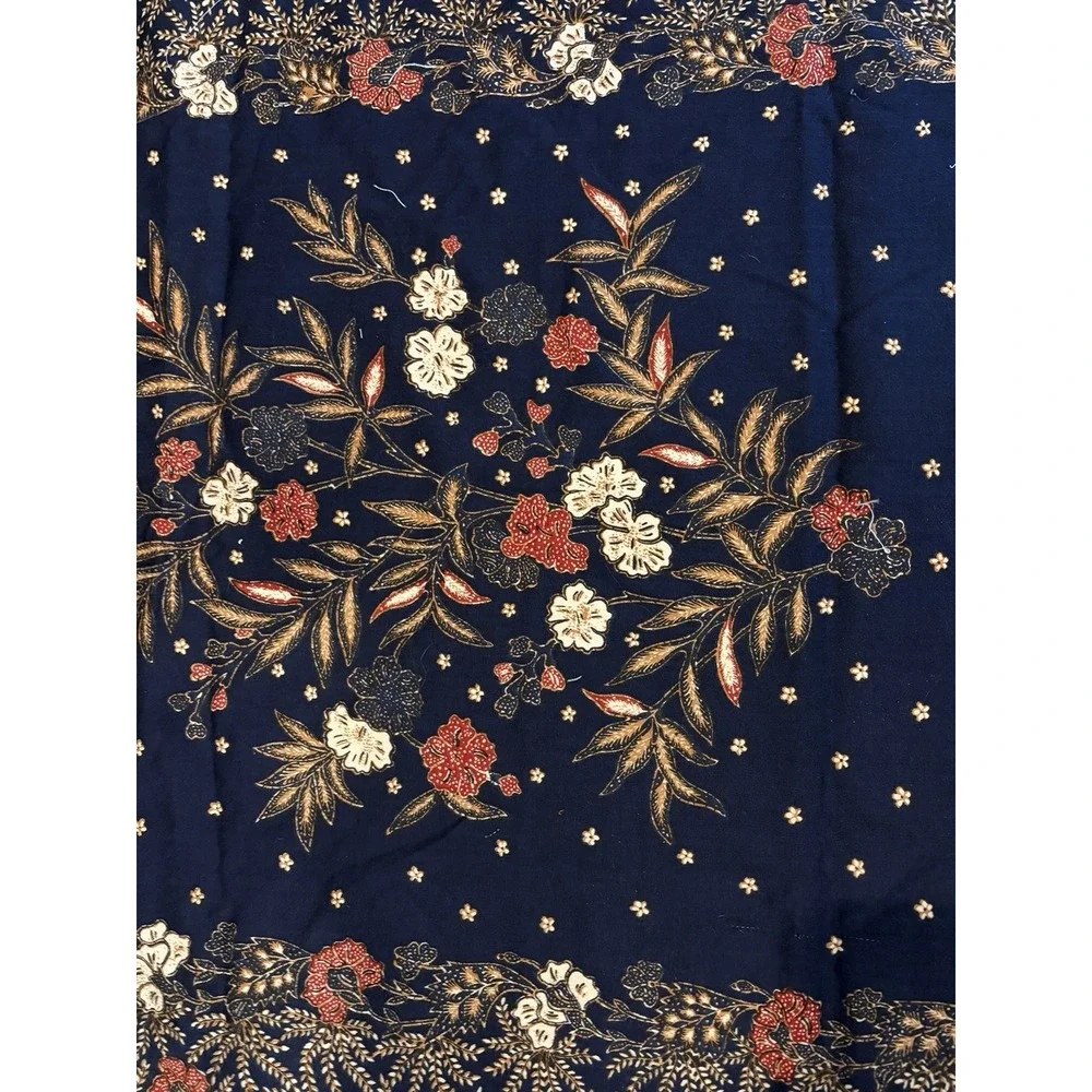 Vintage 70s Cotton Fabric Navy Floral‎ Border Print Kroda Wimpa 5th Ave 35x53